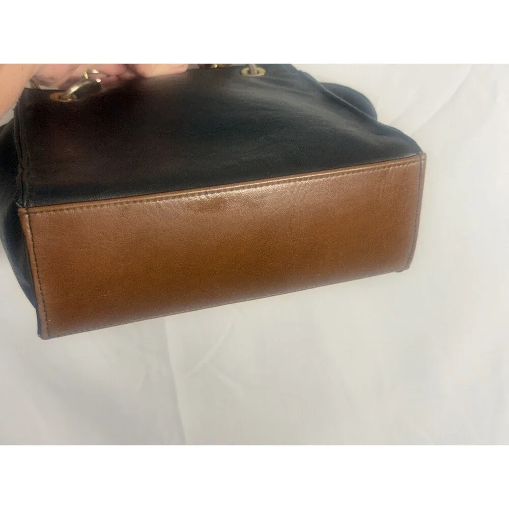 Vintage Capezio Faux Leather Crossbody Shoulder Bag Purse black w/Brown Trim